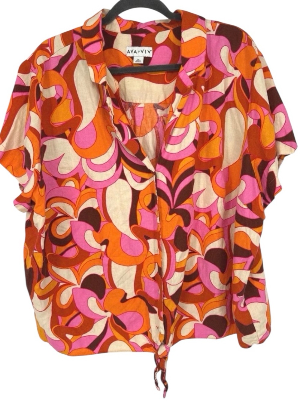 Ava & Viv Floral Kea  plus size tie Blouse